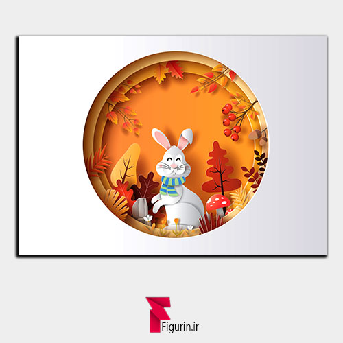 تابلو سه بعدی طرح پاییز و خرگوش